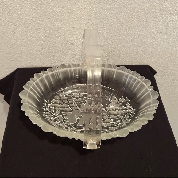 Mikasa oval winter scene crystal basket. 9.5” with handle. - Picture 2 of 9